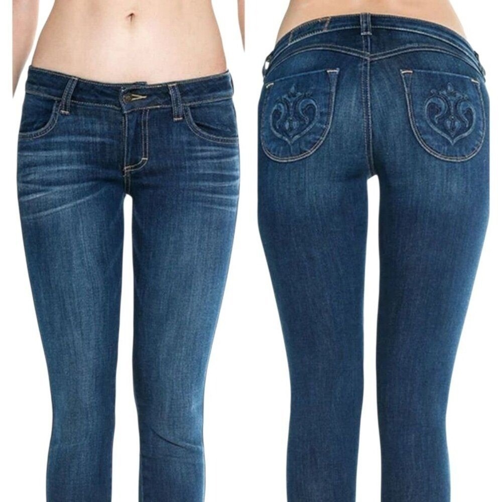 Siwy Hannah Slim Crop Jeans Women Sz 24 Blue Heart Pocket Y2K Designer USA made